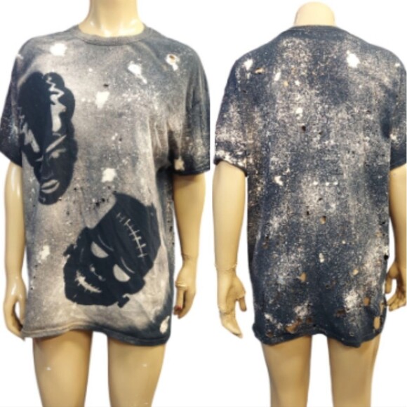 Frankenstine & Bride Handmade Grunge Custom Bleach Tee TShirt - Picture 2 of 10